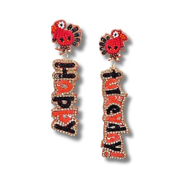 HAPPY TURKEYDAY Thanksgiving Theme Turkey Holiday Sparkle Beaded Earrings - Picture 4 of 4